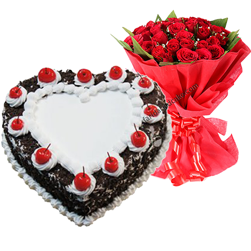 Black Forest Heart Shape Cake with Roses