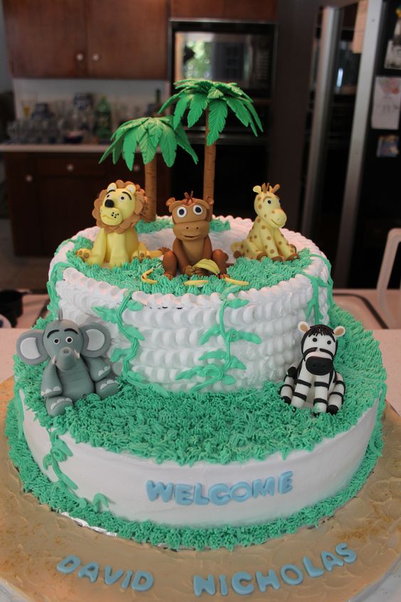 Jungle Theme 2 Tier Birthday Cake