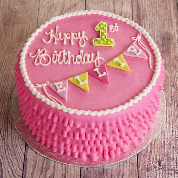 Pink Flora First Birthday Cake