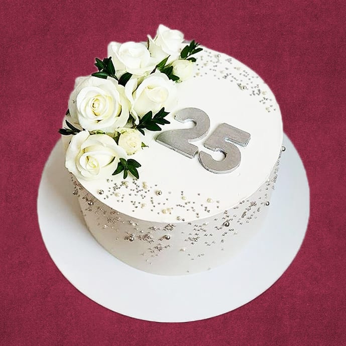 Elegant White Wedding Anniversary Cake With Name And Photo